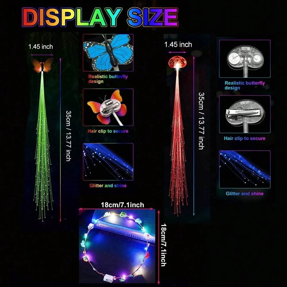 36pcs light-up headwear (12* light-up headbands, 12* transparent light-up braids, 12* light-up butterfly braids) suitable for parties, weddings, birthdays, photography, camping trips, and concerts