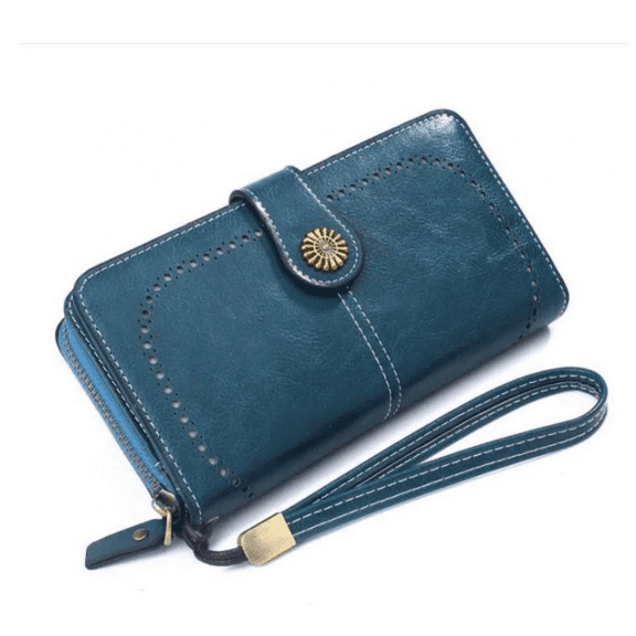 Women's Leather RFID Blocking Wallet with Wristlet - Multi Card Holder Zipper Pocket for Bills & Phone - Soft Vintage Purse for Everyday Use
