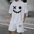 thumbnail image 2 of RUTAYY Men's Outfits Smile Face Print Tshirts Shorts with Pocket Lightweight Comfortable Summer Casual Daily Wear Chic Holiday Clothing Sets, 2 of 5