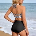 thumbnail image 4 of GDREDA Detachable Padding Neck Printed Two Piece Tankini Swimsuit High Waist Adjustable Ties Black2,L, 4 of 6