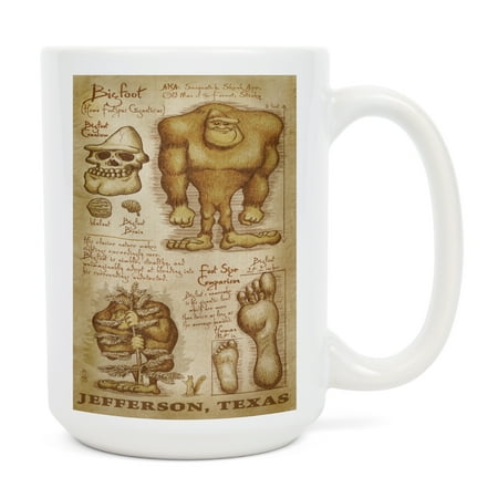 

15 fl oz Ceramic Mug Jefferson Texas Bigfoot da Vinci Dishwasher & Microwave Safe