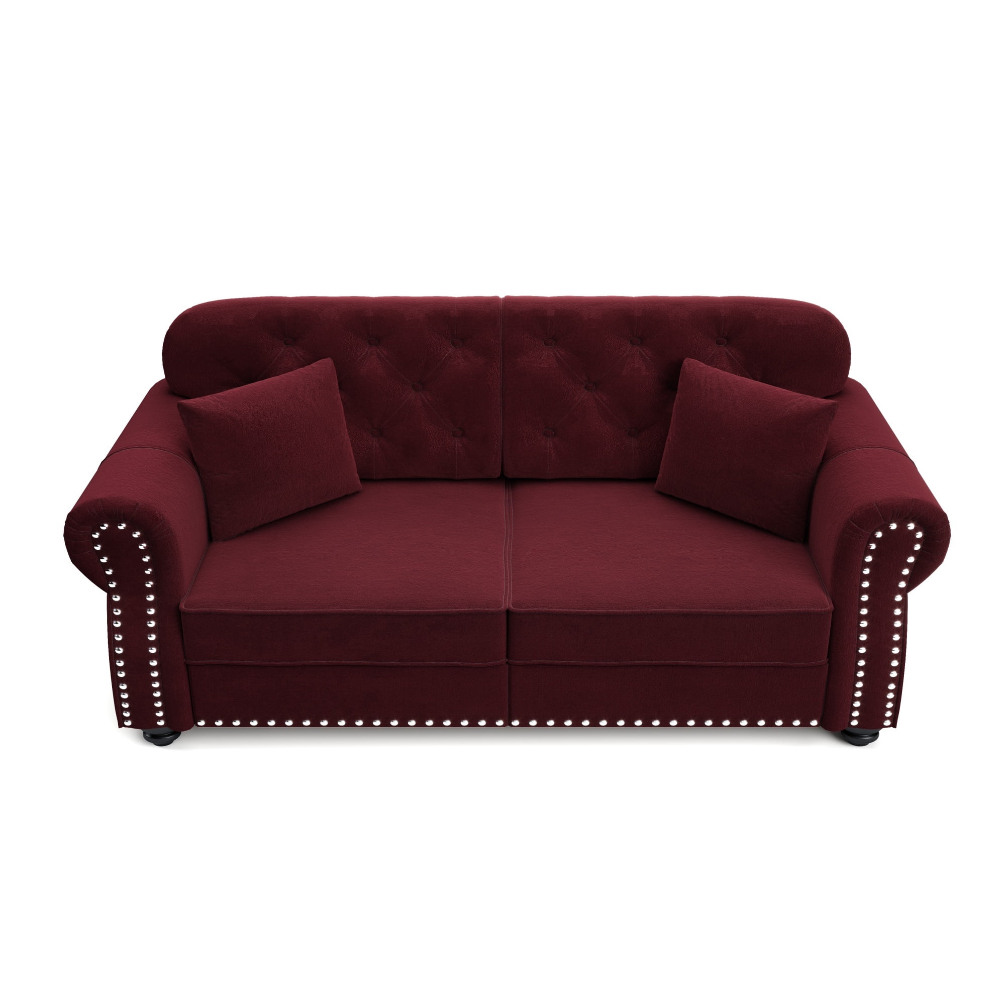 1PCS Upholstered Velvet Couch with Nailhead Trim, Mid-Century Modern Button Tufted Chesterfield Loveseat Sofa with 2 Pillows