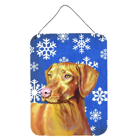 Carolines Treasures LH9280DS1216 Vizsla Winter Snowflakes Holiday Wall or Door Hanging Prints 12WX16H multicolor