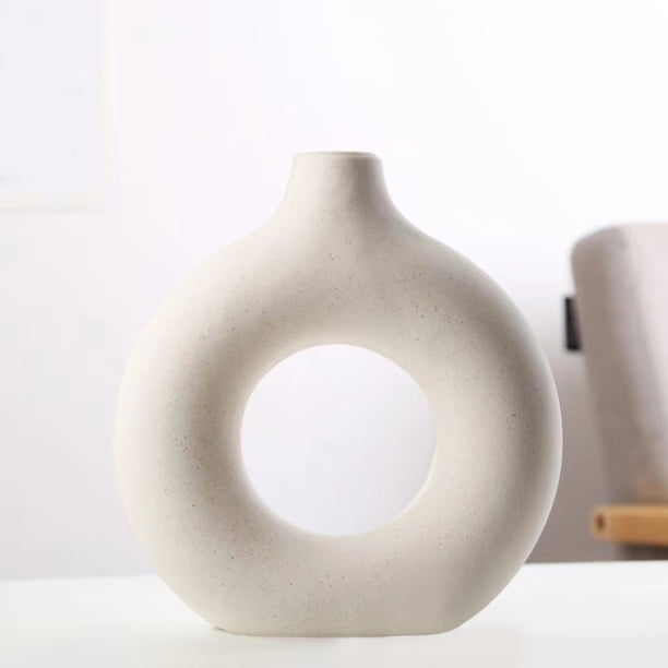 Jarrones de mesa de centro huecos de maceta de cerámica para decoración de escritorio (Beige M) Sywqhk Libre de BPA