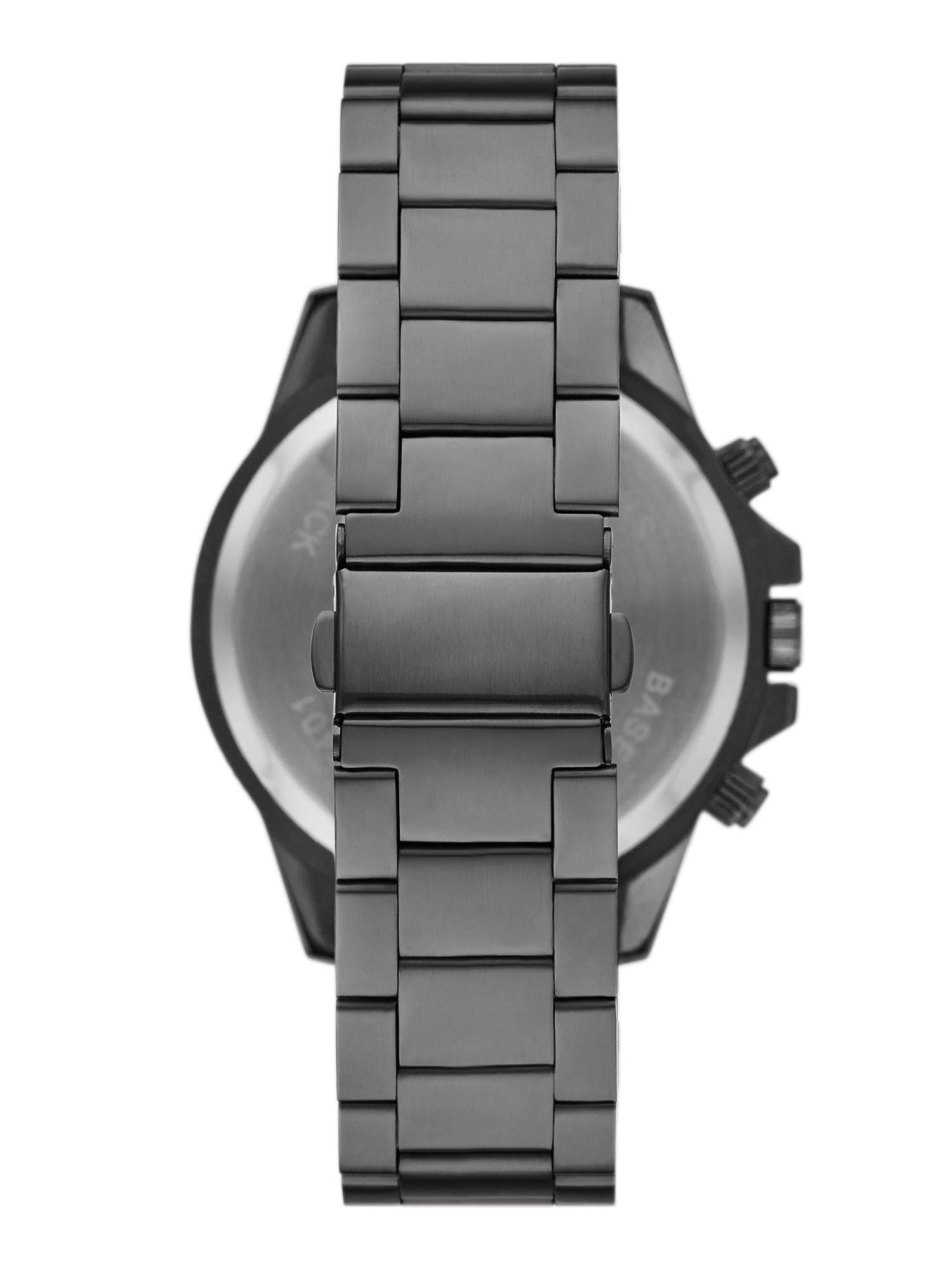 Folio Men s Watch Gift Set Men s Gunmetal Tone Bracelet Watch with Gunmetal Tone Cross Pendant and Black Faux Leather Bracelet FMDAL1212 Walmart