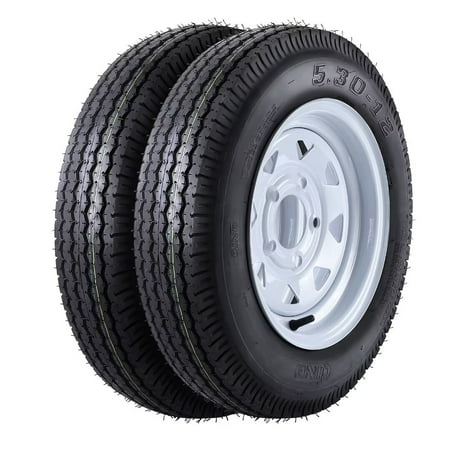 2 Pack 5.30-12 5.30x12 530-12 5.30-12 Trailer Tires with 12" Rims, 5 Lug on 4.5", Load Range C, 6PR