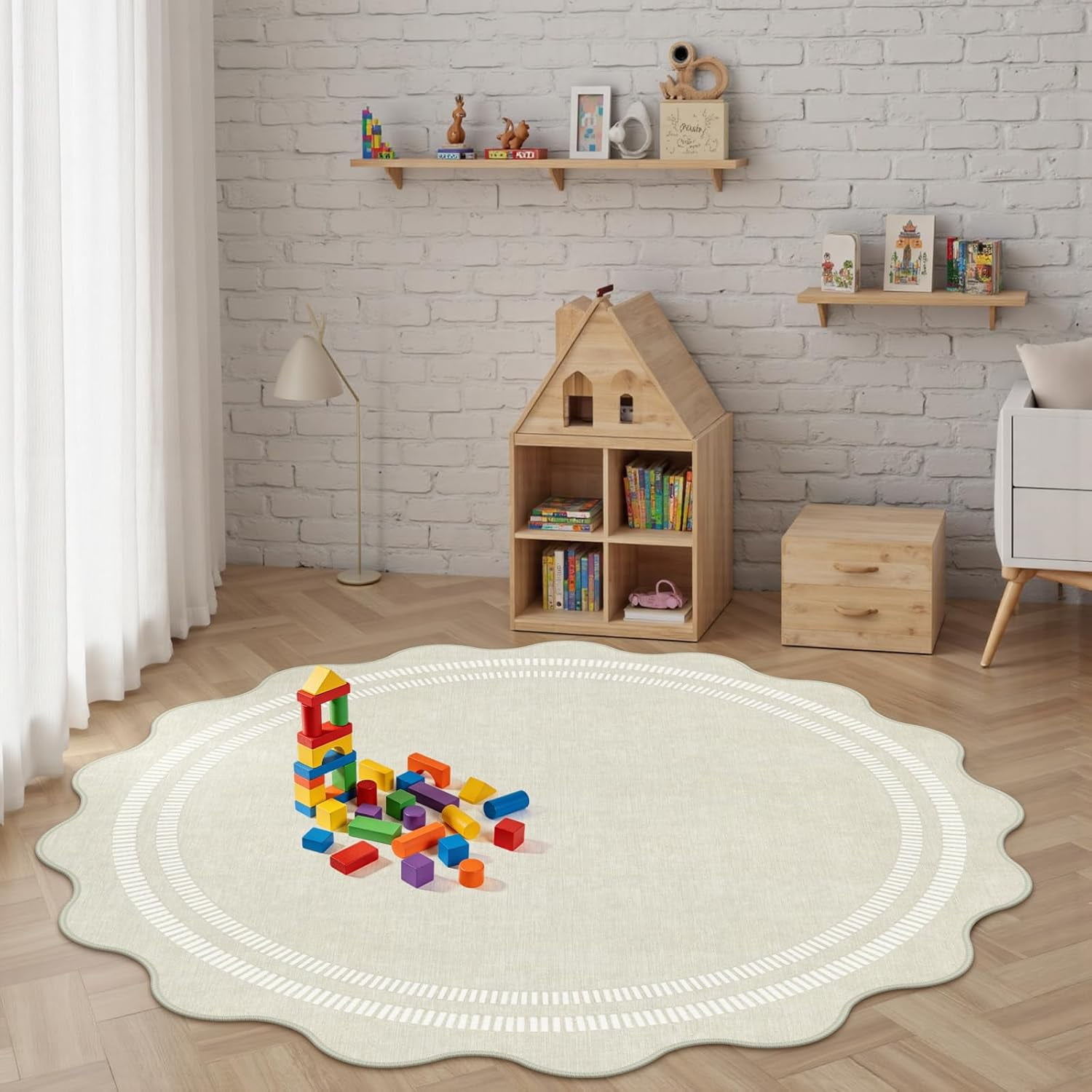 Area Rugs 5ft Living Room Washable Modern Rug, Neutral Beige Soft Non Slip Rugs Stain Resistant Indoor Carpet for Bedroom Dining Room Nursery Home Office