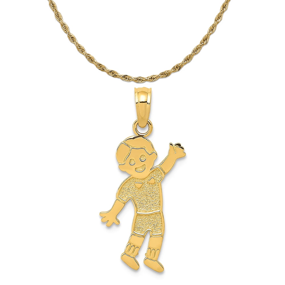 Carat in Karats 14K Yellow Gold Boy Pendant (25mm x 10mm) With 10K
