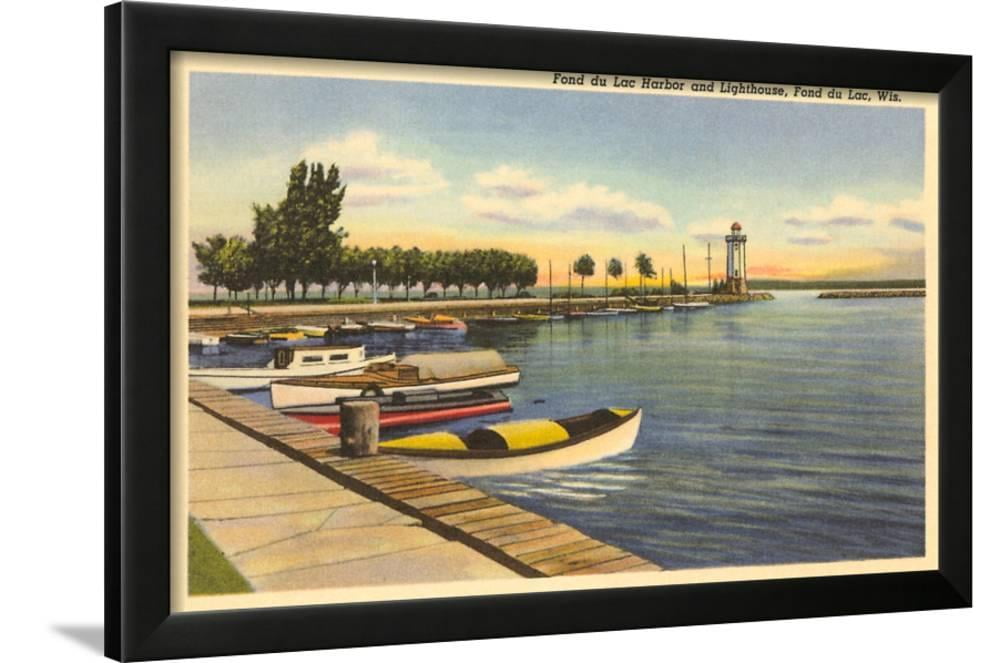 Fond du Lac Harbor and Lighthouse, Wisconsin, Framed Art Print Wall Art