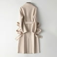 thumbnail image 5 of Women's Long Wool Blend Trench Coat, Classic Belted Waist Overcoat, Knee Length Dress Coat, Slim Fit Winter Coat, Solid Color Pea Coat, Formal Trench, Elegant Outerwear Beige L, 5 of 5