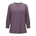 thumbnail image 3 of BiZtdJrK Womens Crewneck Ribbed Knit Sweater Loose Dressy 3/4 Sleeve Shirts Ladies Business Casual Blouses Fashion Clothes, Purple, M, 3 of 9