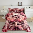 thumbnail image 3 of Feelyou Pink Bowknot Skeleton Bedding Comforter Set for Teen, Romantic Rose Floral Twin Comforter Sets, Gothic Valentine's Day Reversible Bedding Set, Lightweight Room Decor, 2pcs, 3 of 9