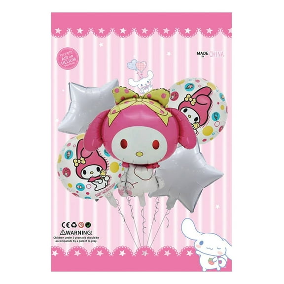 5PCS My Melody Anime Balloon Set for Birthday Parties - Cartoon Foil Balloons Kit with String, Perfect for Kids Adults Decoration Theme Celebration