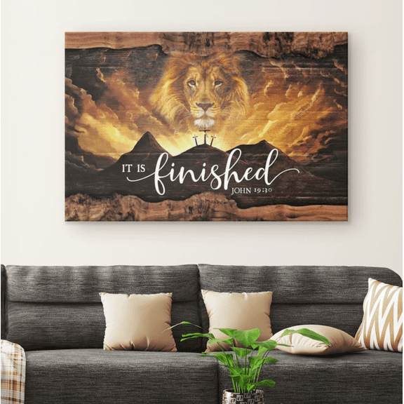 John 19:30 Bible Verse Jesus Lion Christian Canvas Wall Art Decor, Bible Verse Canvas Print Artwork, Inspirational Religious Home Decor for Office Living Room Bedroom, Christian Faith Gift Decor
