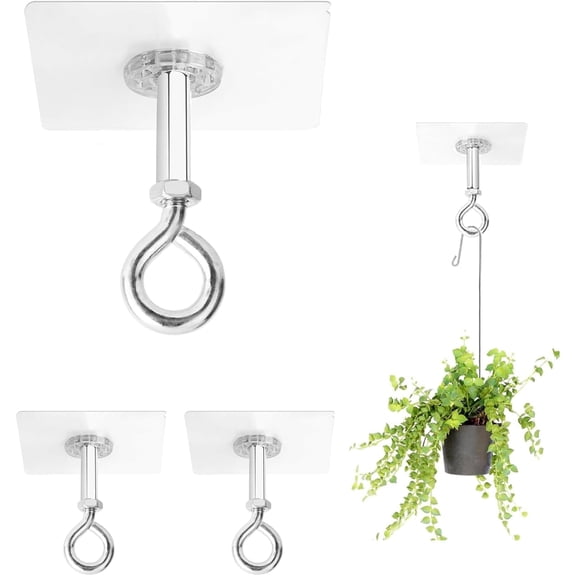 ABPETE Ceiling Hook for Hanging Plants,Adhesive Ceiling Hooks Heavy Duty Holds Up to 30lbs, Stick On for Flower Pots, Lights, Lanterns, Wind Chimes, Decorations, Bird Feeders(Hooks-2pcs)