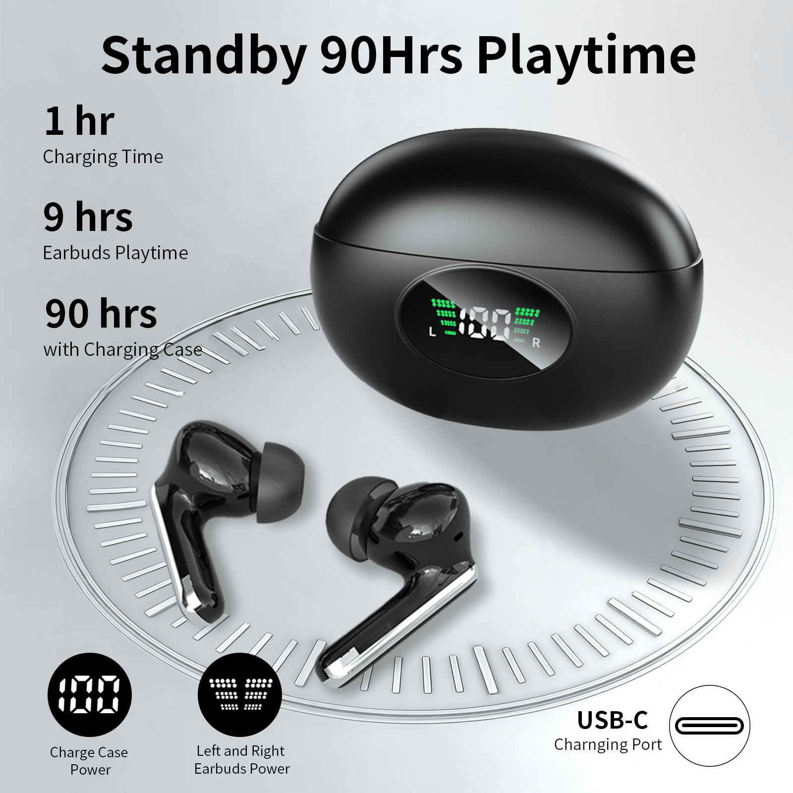 AI Language Translation Earbuds, Bluetooth 5.4 Headphones Translator for 144 Languages & Accents,IP7 Waterproof Earphones with 4 ANC Mic,Black