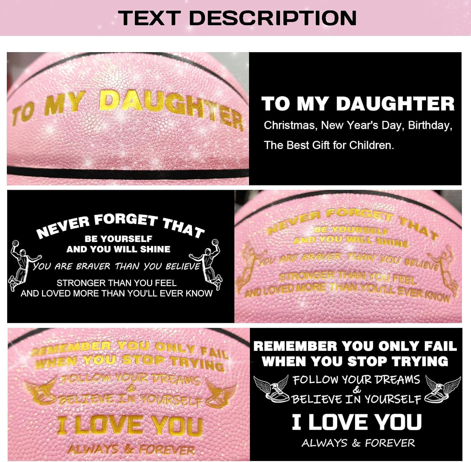 Personalized Basketball, Sparkle Glow to My Son / Daughter Basketball Gift, Cool Indoor Outdoor Glitter Shiny Leather Basketball Size 5/6/ 7 for Youth, Girls, Men, Women (with Pump)