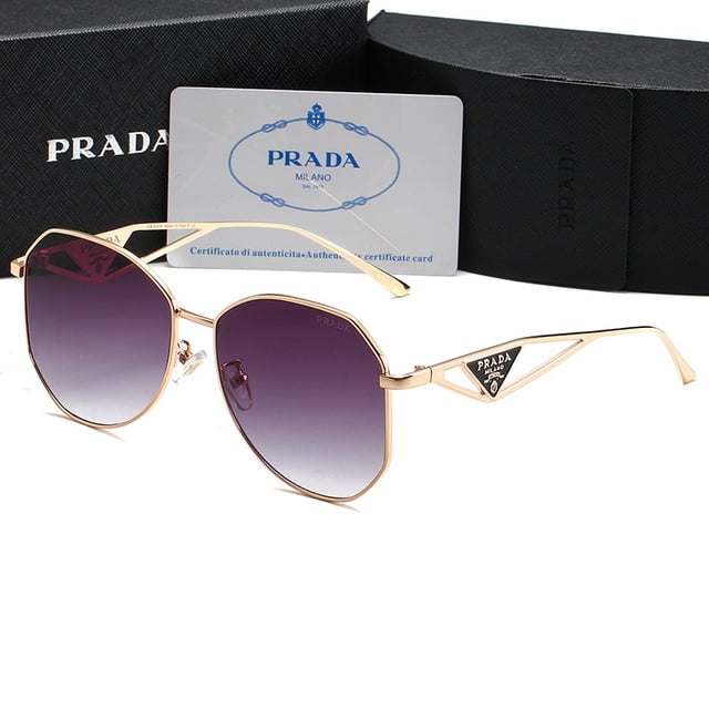 Prada Gafas Redondas Irregulares Con Marco De metal Transparente De Sol De Moda Gao Jiahui unisex