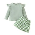 thumbnail image 2 of LYHaoo Stylish Fall And Winter Long Sleeve Outfit For Toddler And Little Girls Cozy Two Piece Playwear Girls Outfit Sets Sizes 3-4 Years(Green), 2 of 6