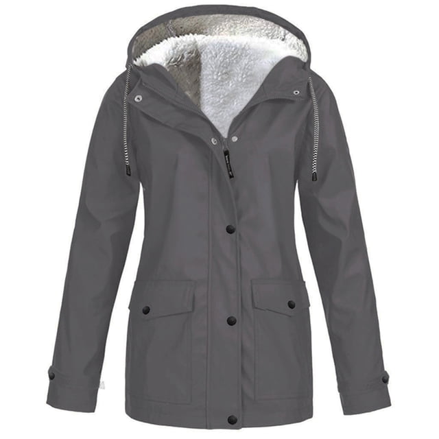Imperméable à Capuche Grande Taille pour Femmes Veste Épaisse Coupe-Vent pour Temps Froid