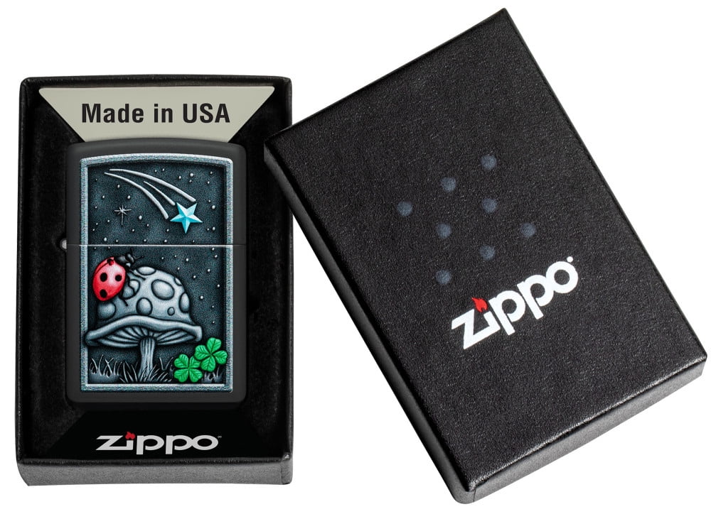 Zippo 48724 Ladybug Design Black Matte Metal Windproof Lighter