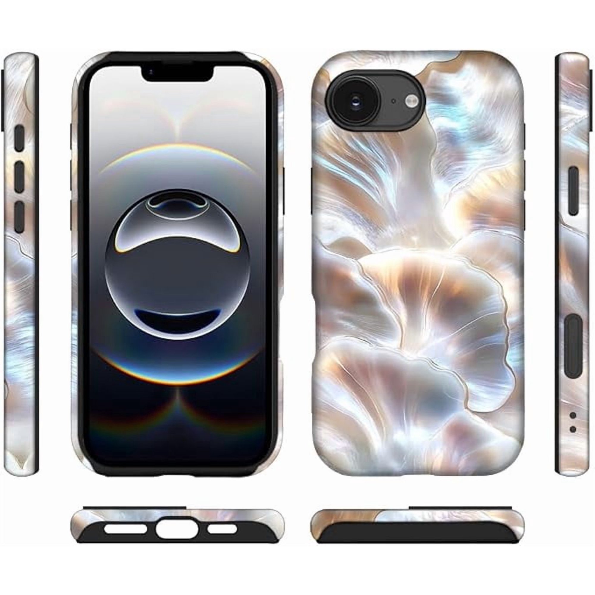 for iPhone 16E Case Hybrid 2 Layer Hard Shell Silicone Protective Pattern Design Cover - Ocean Shells