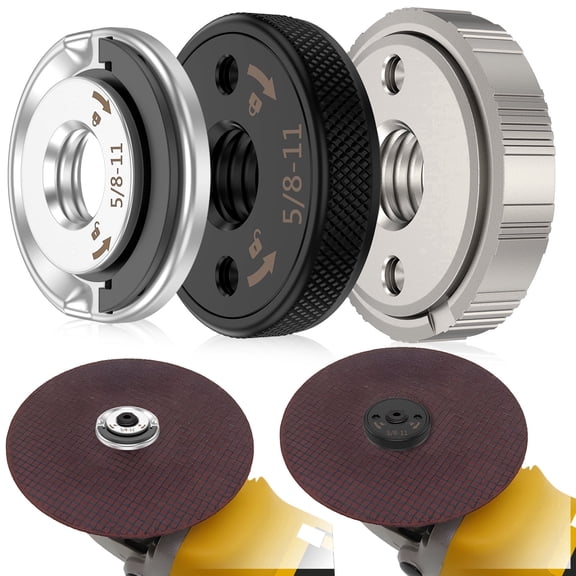 Wakehye 3 Pcs Angle Grinder Flange Nut Set Universal 5/8-11 Inch Grinder Locking Nut Self Locking Pressure Plate for Fixing Diamond Cutting Disc