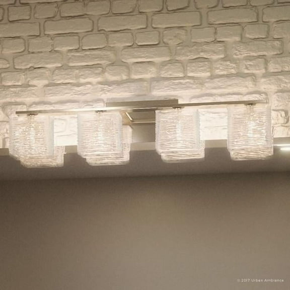 Urban Ambiance Luxury Modern Bathroom Vanity Light, Large Size: 6.75"H x 32"W, with Brushed Nickel Finish and Sandblasted Inner Glass, Clear Wavy Outer Glass, G9 LED Technology, UQL2724