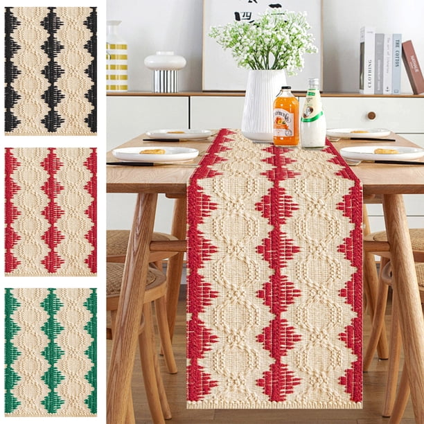 ¡Descuentos Sorprendentes!, Mantel individual con borlas de lino y algodón con bandera de mesa de Año Nuevo, serie de Año Nuevo, mantel largo, toalla para el final de la cama, decoración Akmoler