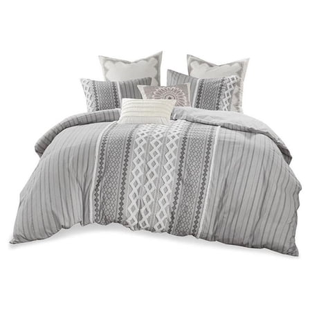 Pemberly Row 3-Piece Cotton Comforter Mini Set with Chenille in Gray