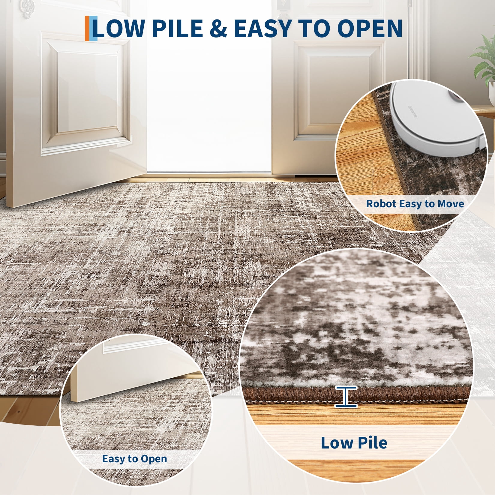 Hasoo Large Washable Rug 9' x 12' Area Rug for Living Room Modern Abstract Non-Slip Neutral Indoor Decor Carpet, Brown