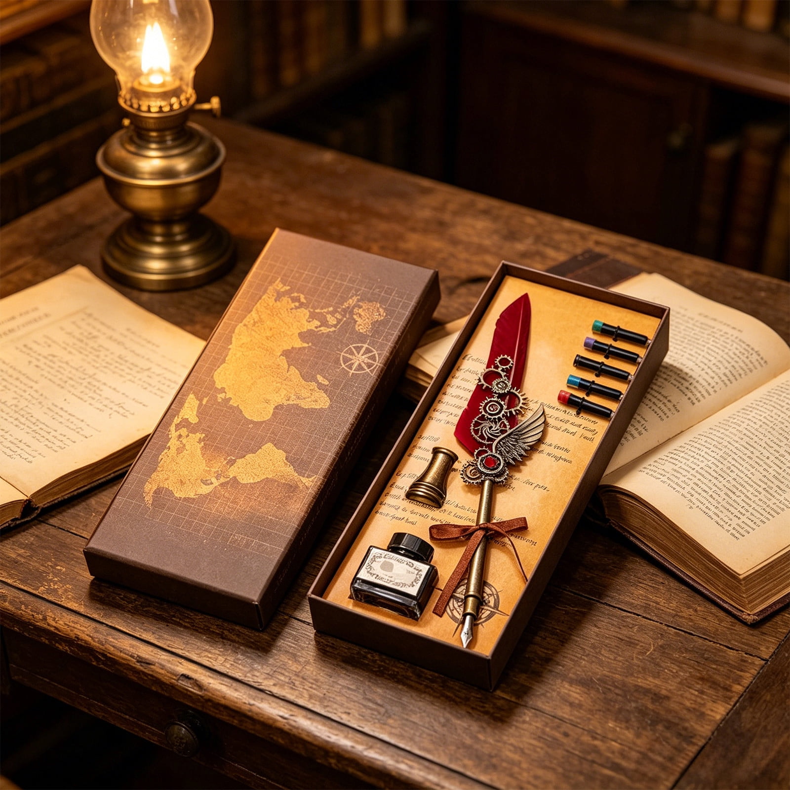Xheghe Steampunk Quill Pen Set with Ink and Stand - Elegant Writing Kit for Journaling, Letter Writing, and Gifts for Adults