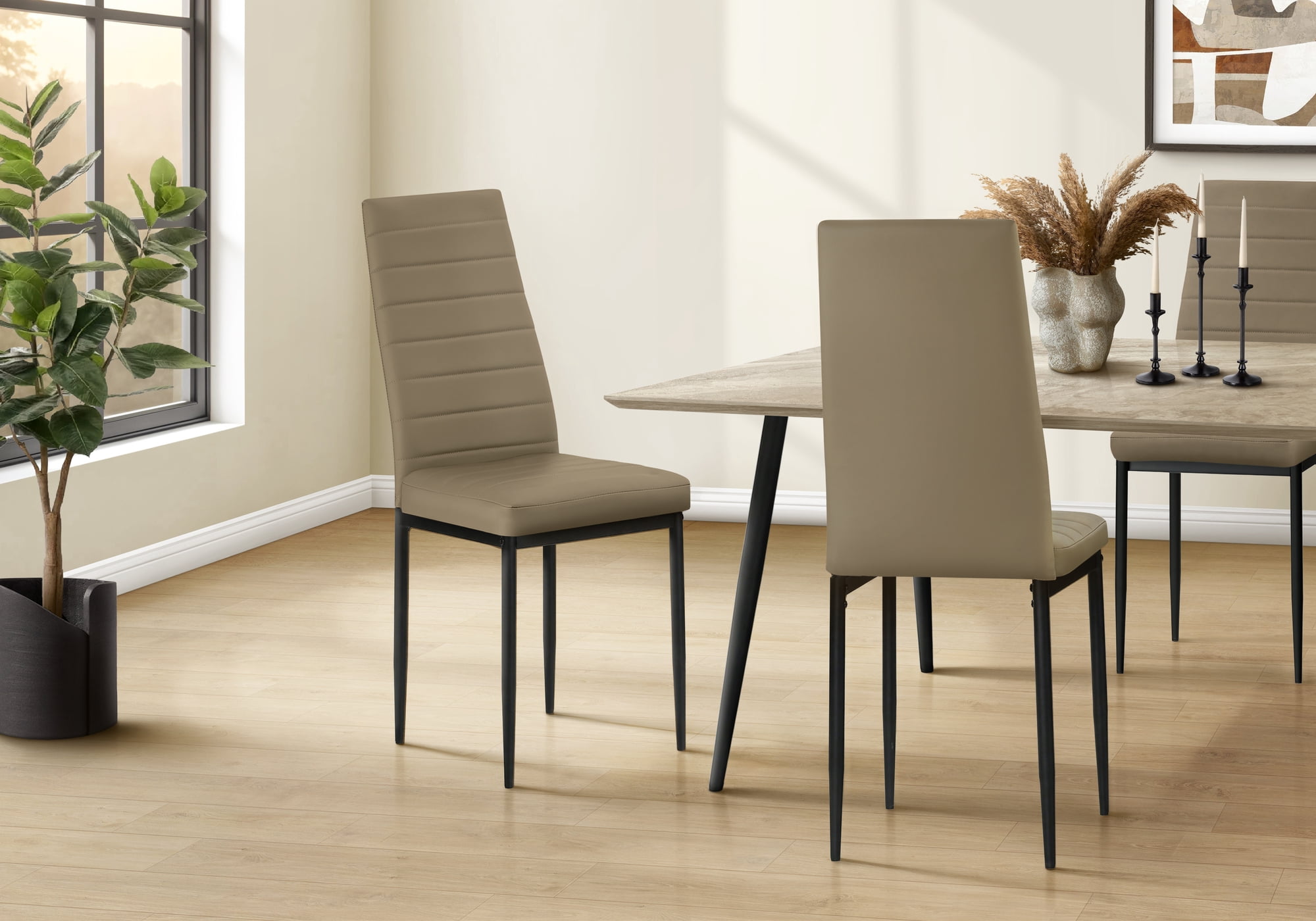 Monarch Specialties - I 1273 Dining Chair, 39" Height, Side, Kitchen, Dark Taupe Leather-Look