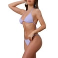 thumbnail image 4 of Conjuntos de bikini de tirantes con nudo para mujer INSPIRE CHIC, 4 piezas, conjunto de cubierta de manga corta, parte inferior triangular, trajes de baño, pequeño, púrpura claro, 4 of 5
