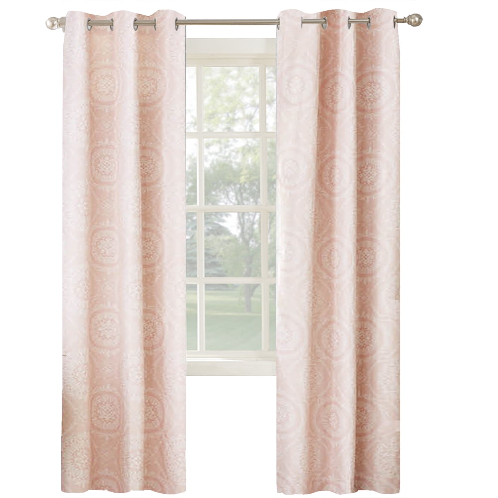 Mainstays Olan Textured Solid Blackout Grommet Curtain Panel Pair Window Treatment, Set of 2 Room Darkening Drapes for Bedroom, Blush Print, 37" W x 84" L