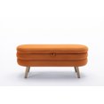 thumbnail image 2 of Storage Ottoman Bench, 44.88" Velvet Upholstered Entryway Bench with Flip Top and Safety Hinges, Oval End of Bed Bench with Solid Wood Legs for Living Room Bedroom Hallway, Orange, 2 of 6