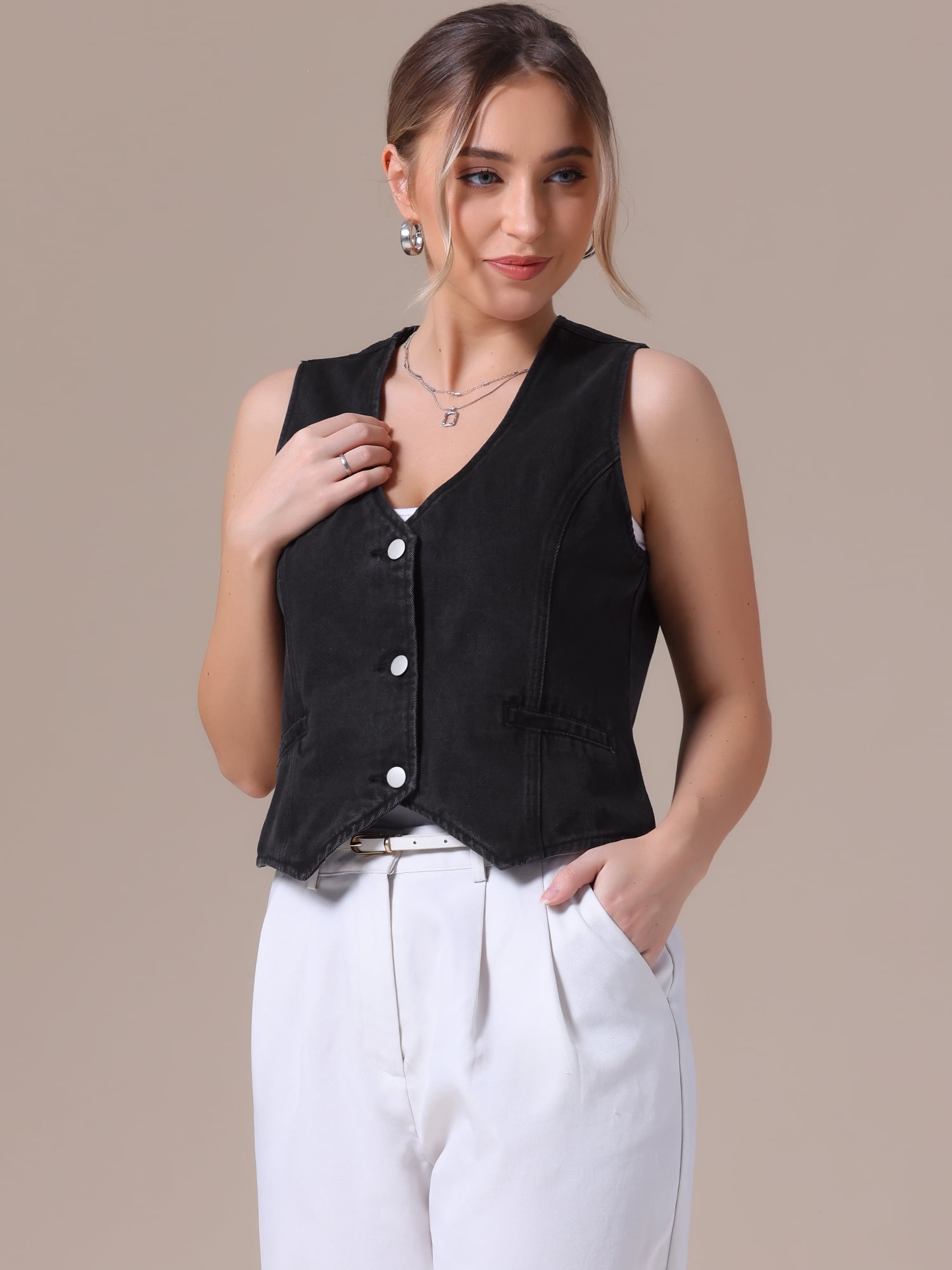 DARING DIVA Women's V Neck Waistcoat Top Casual Jean Vests 2XL Black