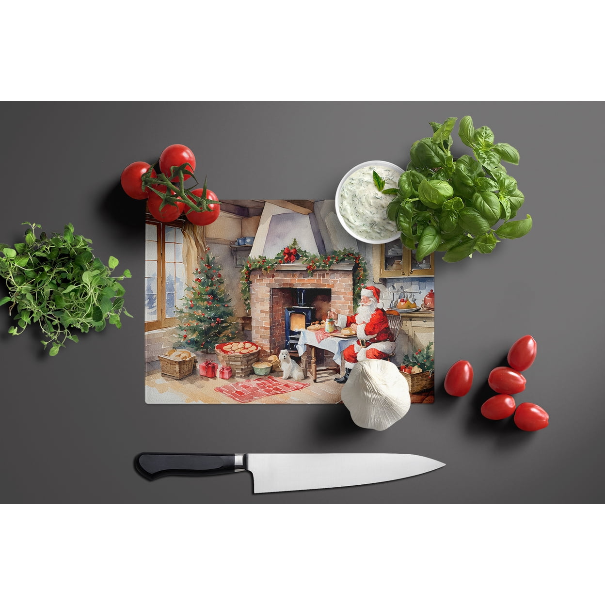 Cookies with Santa Claus Glass Cutting Board Large 12 in x 15 in