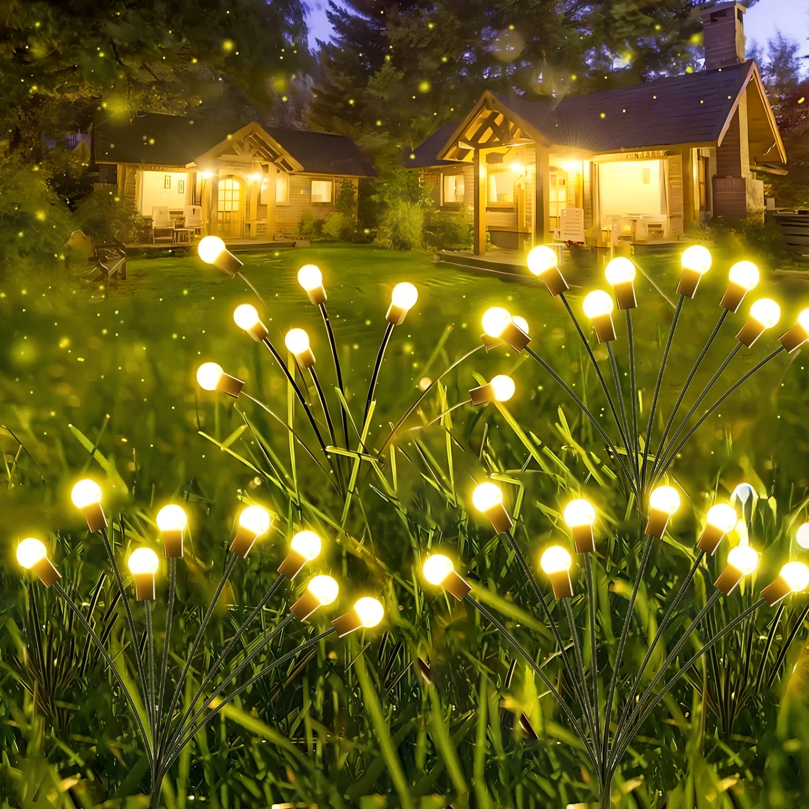 YTKUS Solar Garden Lights Outdoor Waterproof 2 Lighting Modes 6 pack 32 LED Solar Swaying Lights Firefly Path Lights Warm White