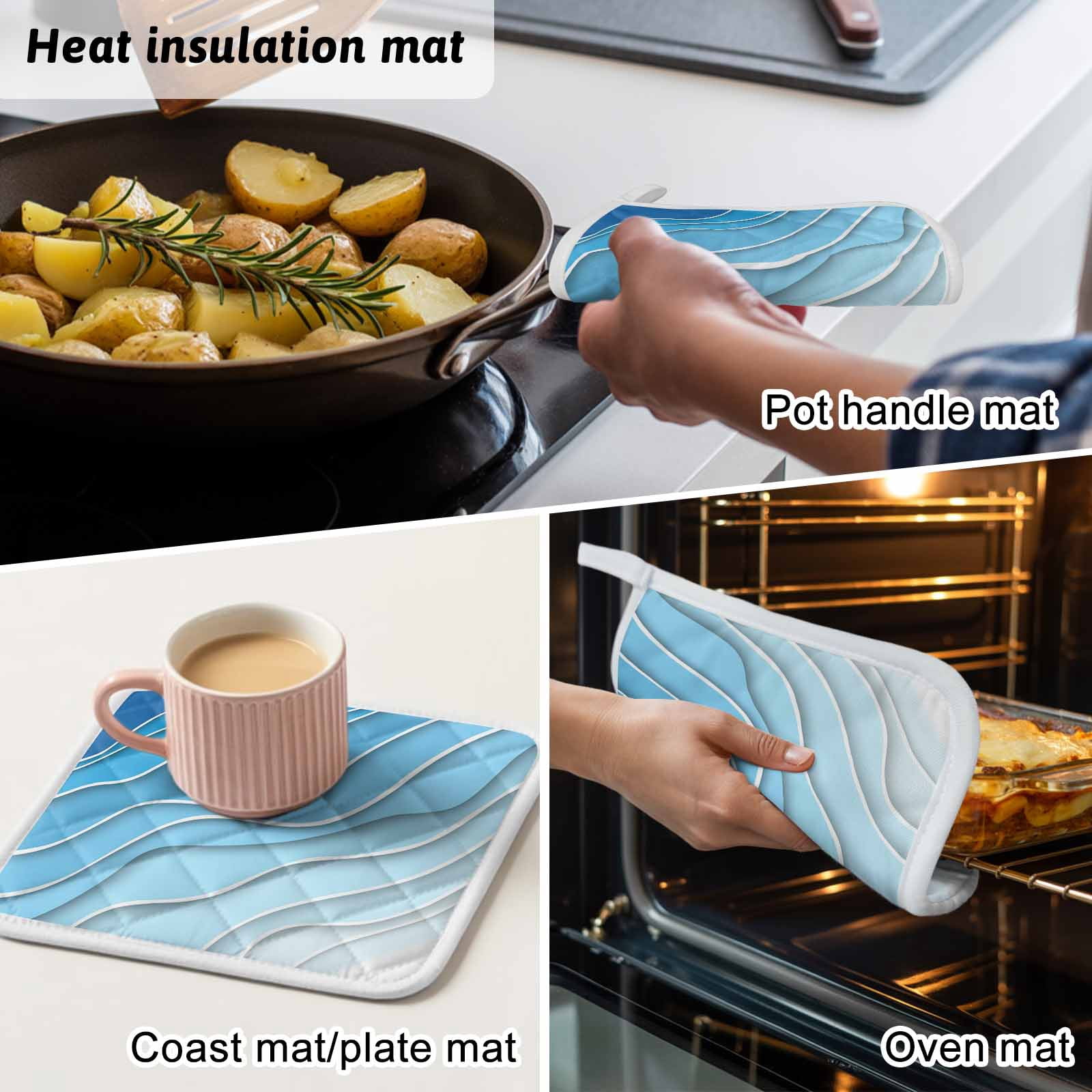 Blue Aqua Ombre Pot Holders for Kitchen Heatproof Potholder, 4 Pack Modern Geometric Abstract Aesthetic Cream Hot Pads Multipurpose Oven Pads Cloth Potholders Trivet for Cooking and Baking