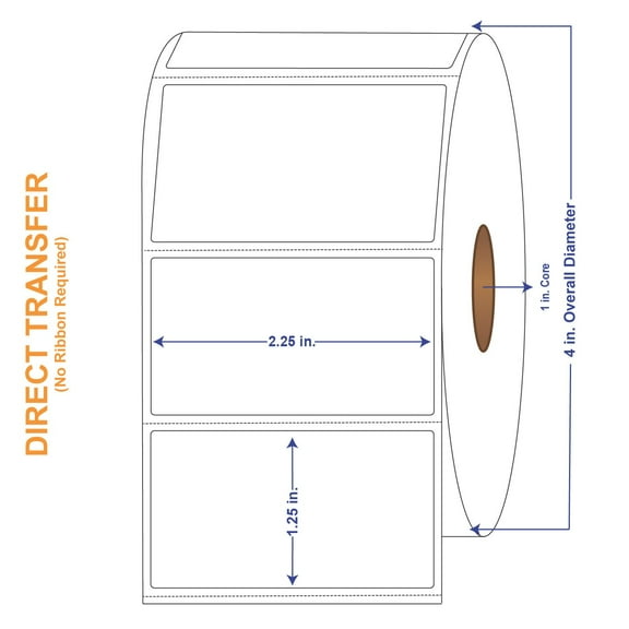 2-1/4" x 1-1/4" General Use Labels, w/ Perf Thermal Transfer Labels, Perforated, 1135 per roll (4 Rolls per Carton)