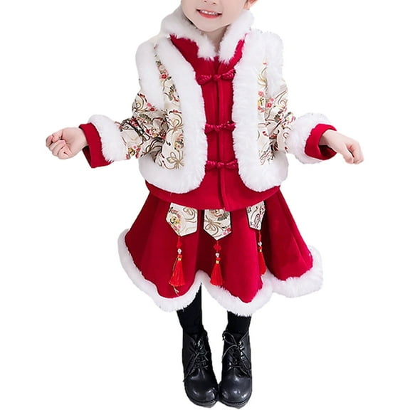 Baby Girls Velvet Dress Chinese Traditional Cheongsam Long Sleeve Lapel Tang Quilted Dresses New Year Coat