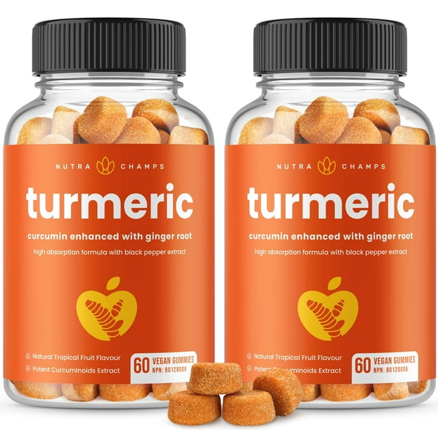 Gomitas de cúrcuma para adultos y niños con extracto de jengibre y pimienta negra | 95 % de curcuminoides | Curcumina natural vegana para el bienesta
