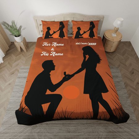 Custom Vintage Couple Proposal Bedding Set – Personalized Romantic Engagement Bedding Gift for Couples