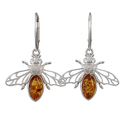 Sterling Silver and Baltic Honey Amber French Leverback Earrings"Bumble Bee"
