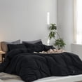 thumbnail image 2 of MooMee Duvet Cover Set Full 100% Washed Cotton Twill Ultra-Soft Breathable Linen Like 3-Piece (Black, 80"x90"), 2 of 7