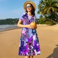 thumbnail image 4 of Lsque Robe Décontractée pour Femmes avec Imprimé de Papillons Volants T-Shirt Été Manches Courtes Col Rond Robes Évasées, 4 of 6