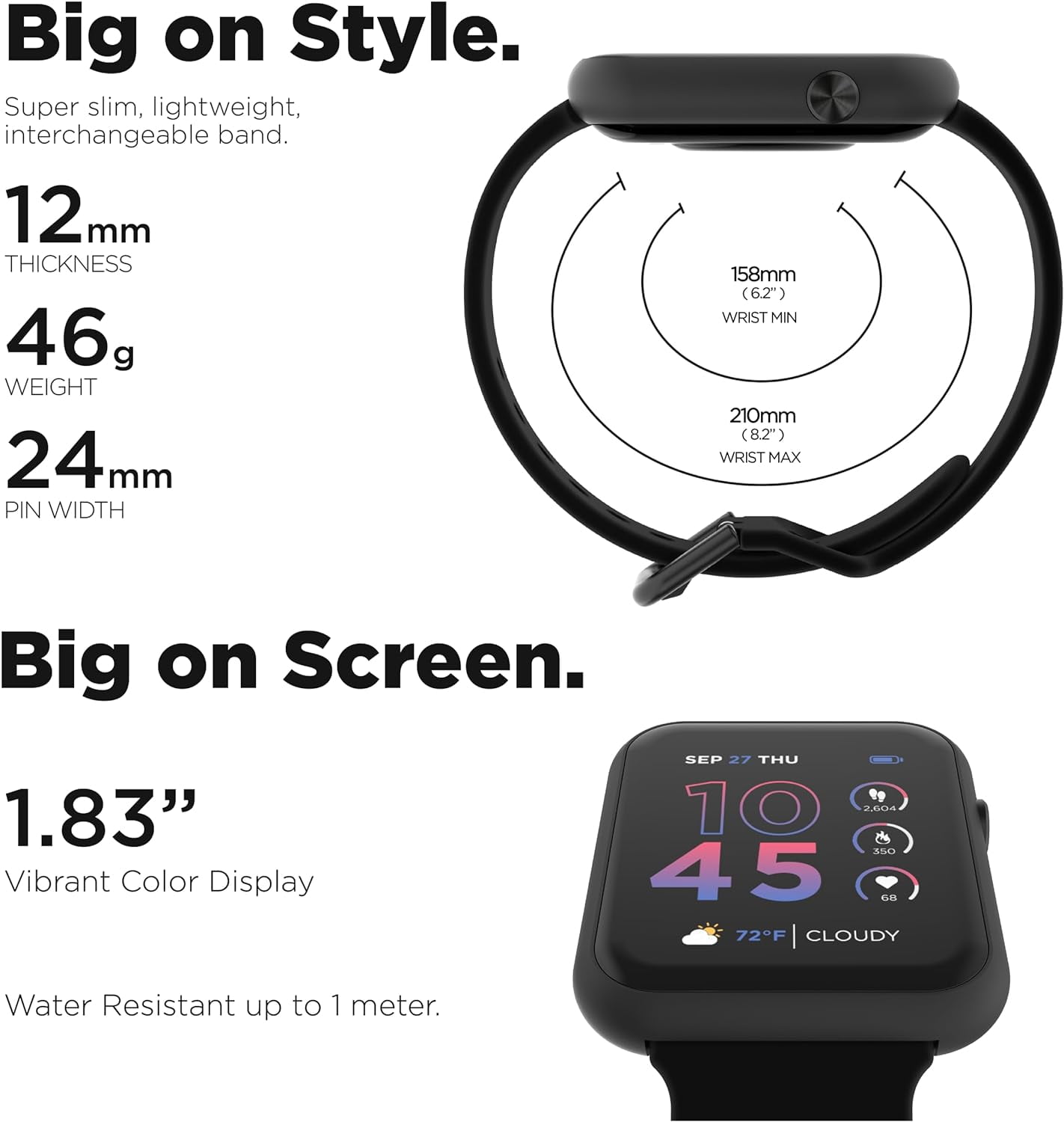 iTouch Air 4 Smartwatch, 46mm Black Case with Black Silicone Band