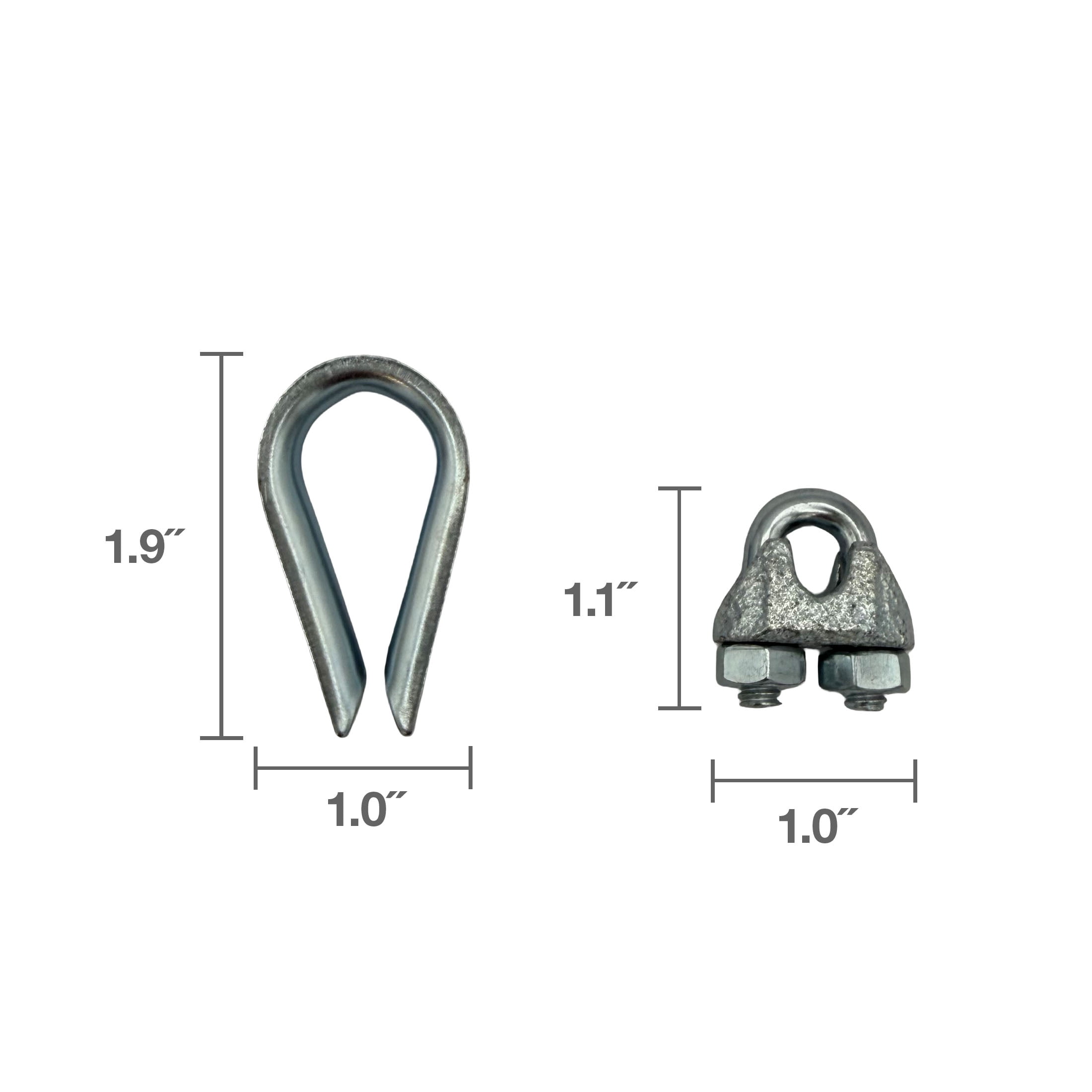 (5 pack) 3/16" Wire Rope Thimble & Clip Set, Steel, Zinc-Plated, Peerless Chain Company, #4718738, 1 Thimble, 3 Clips