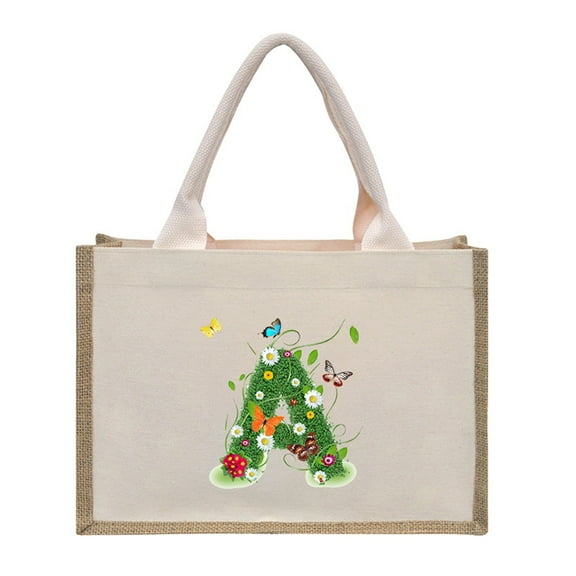 MUSOIE Canvas Tote Bag with Pocket A to Z Printed Bag Initial Gifts for Sister Mom Friends Teacher